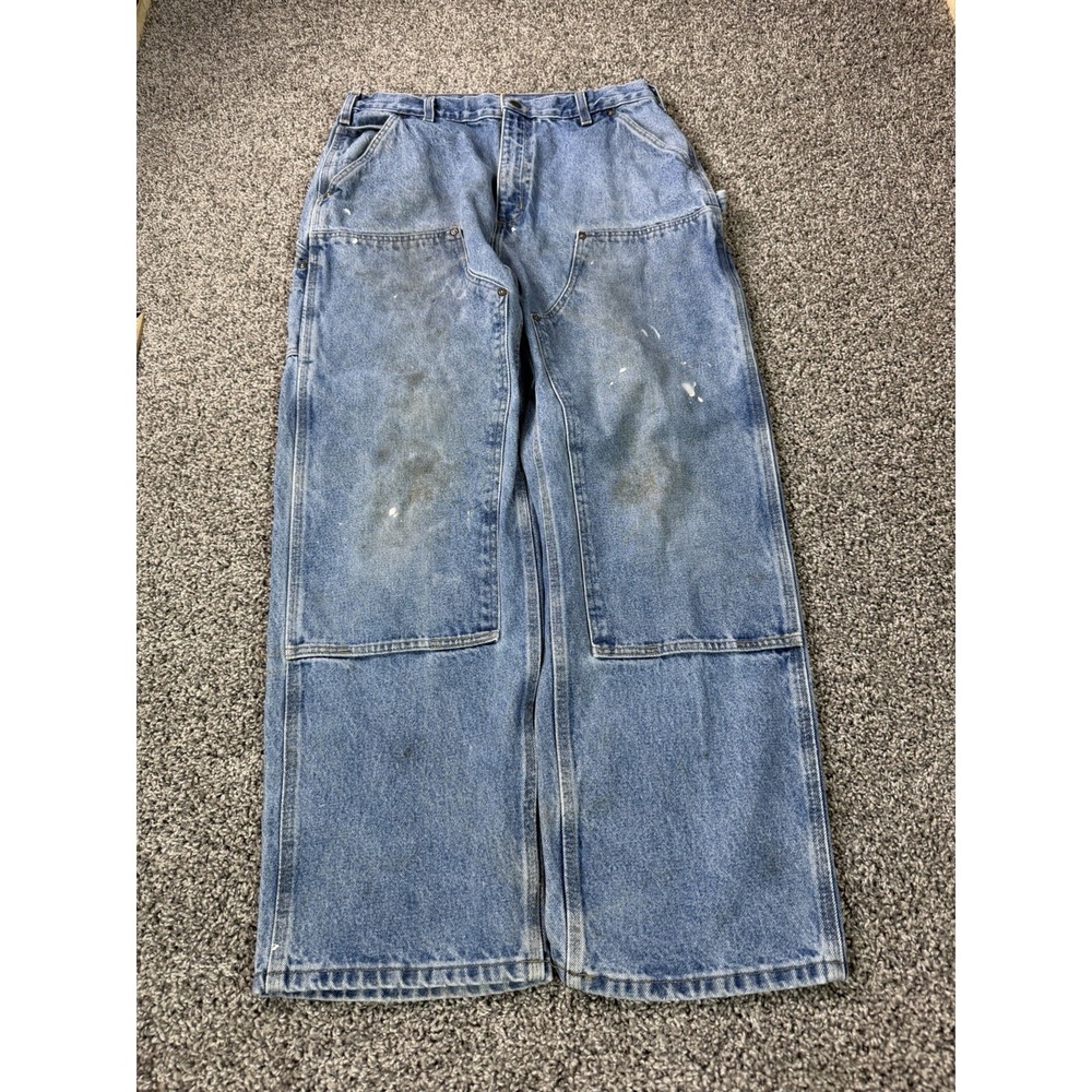 Vintage Y2K Carhartt B73 Double Knee Jeans Men's Size 36x32 Blue Distressed